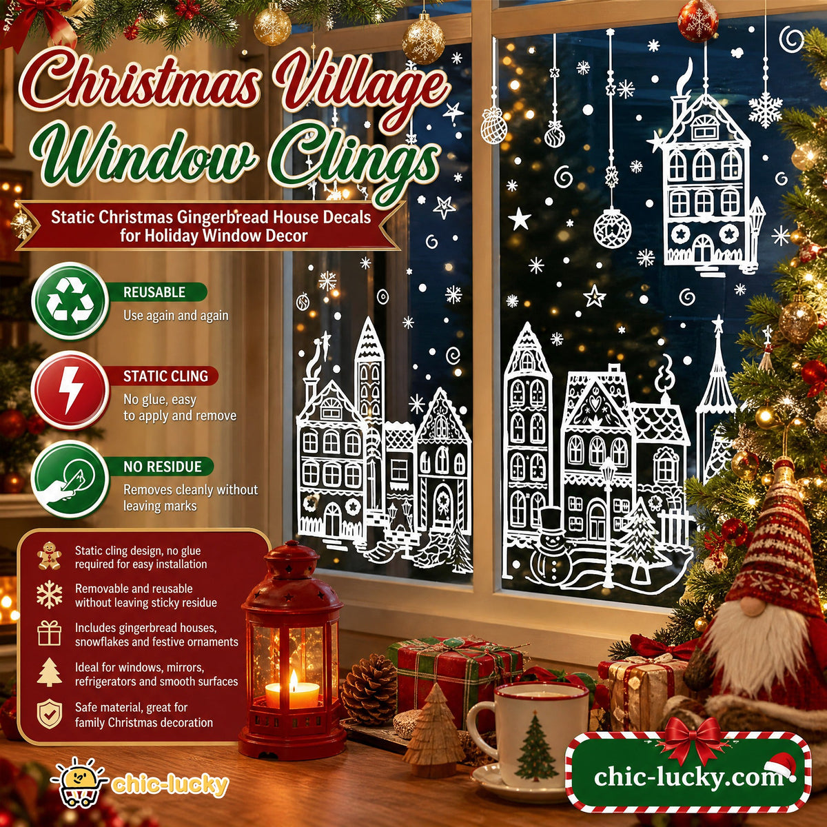 ⏳ ONLY$19.99!🎁🎄 Christmas Village Window Sticker Set