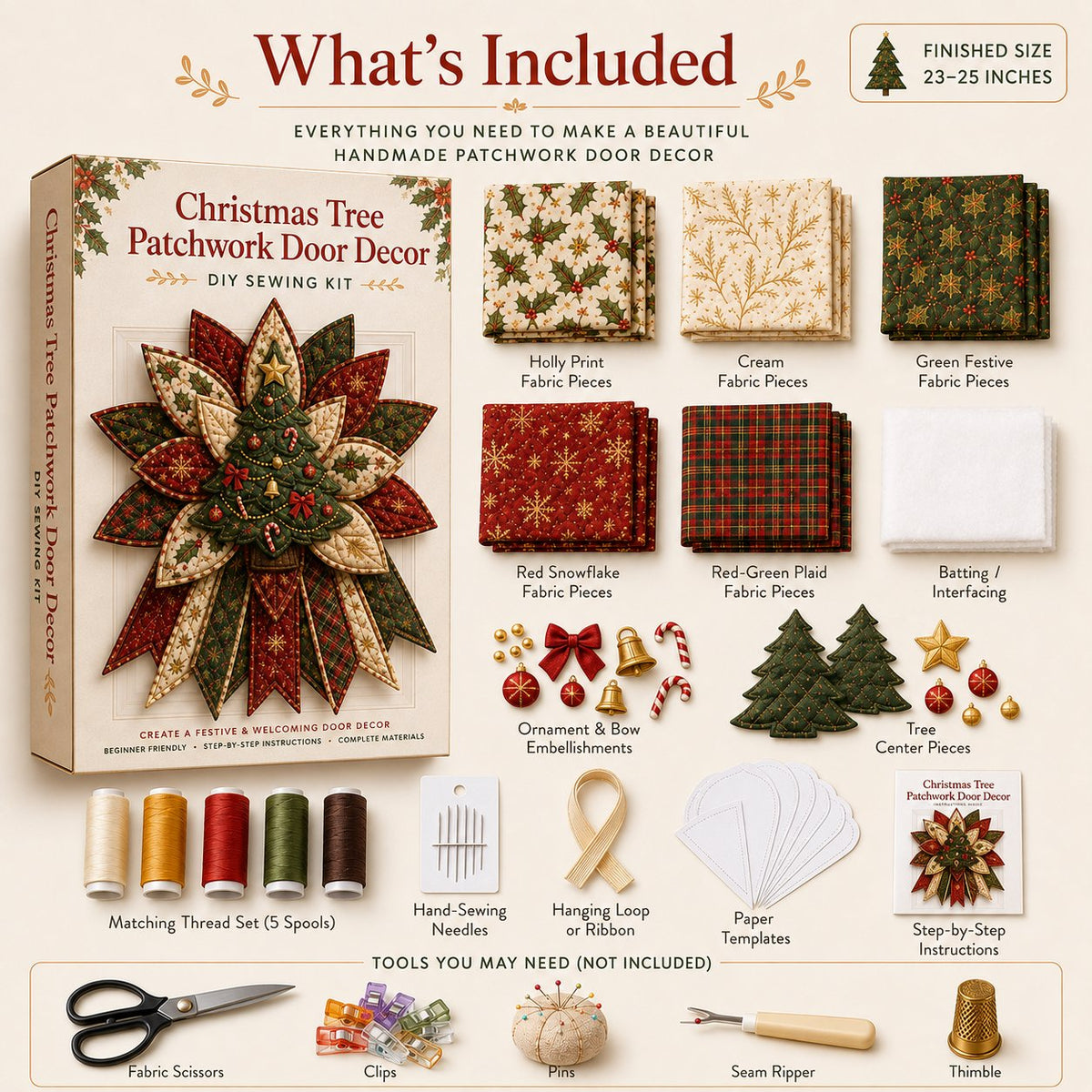 🔥Holiday Celebration 50% OFF 🎄 – Festive Quilted Christmas Door Hanging DIY Sewing Kit