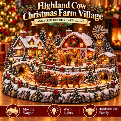 🐮 Animated Highland Cow Christmas Village | Lighted Farmhouse Holiday Décor