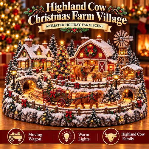 🐮 Animated Highland Cow Christmas Village | Lighted Farmhouse Holiday Décor