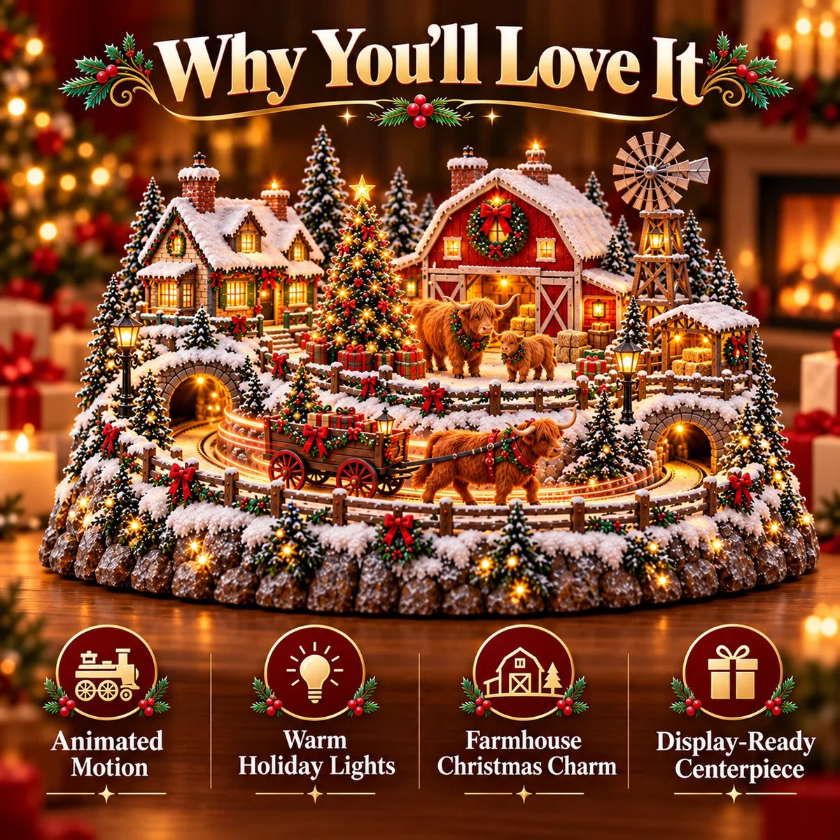 🐮 Animated Highland Cow Christmas Village | Lighted Farmhouse Holiday Décor