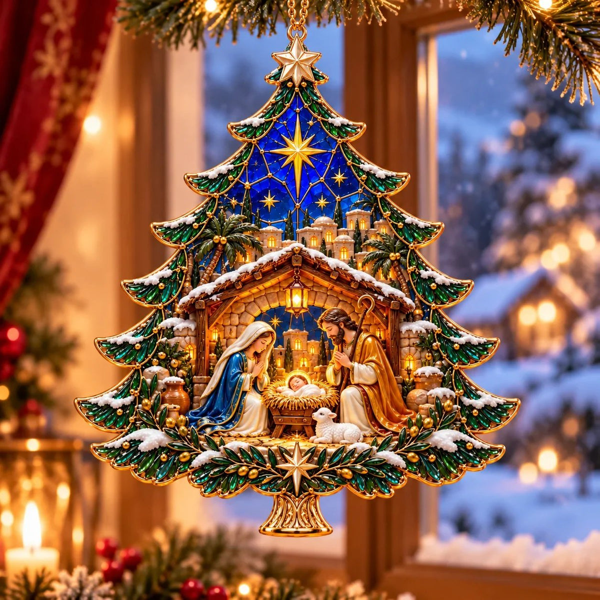🎄✝️2026 Nativity Christmas Tree Ornament – ✨Stained Glass Holy Family Keepsake, Meaningful Faith Gift & Holiday Décor