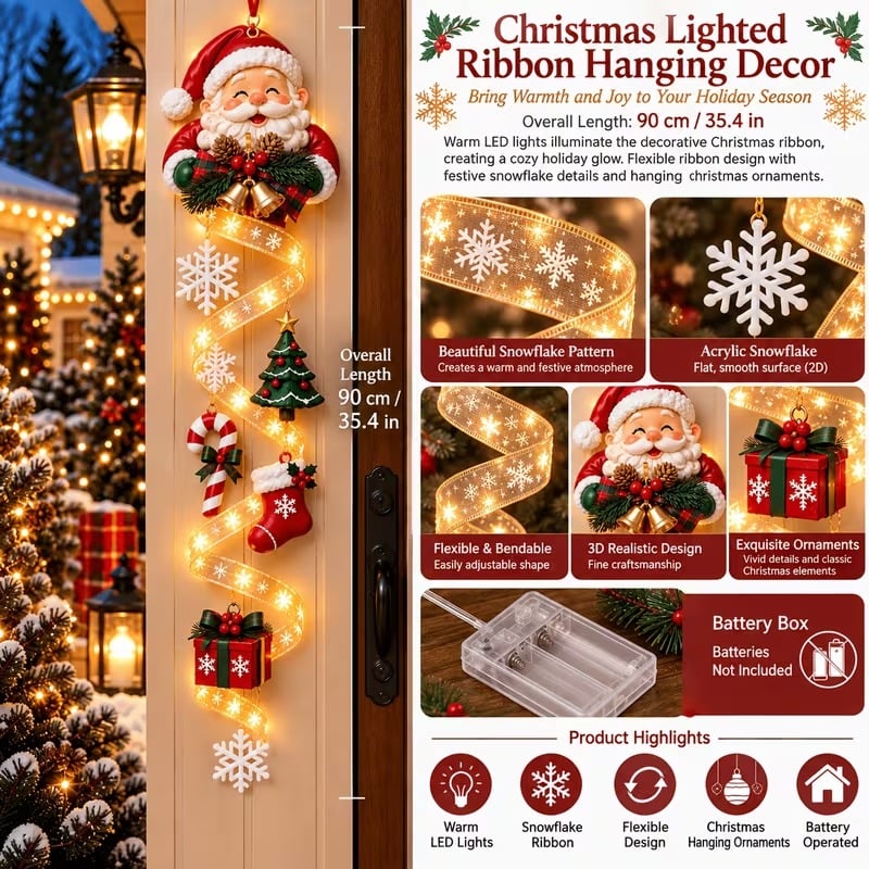 🎄Lighted Christmas Ribbon Hanging Door Decor